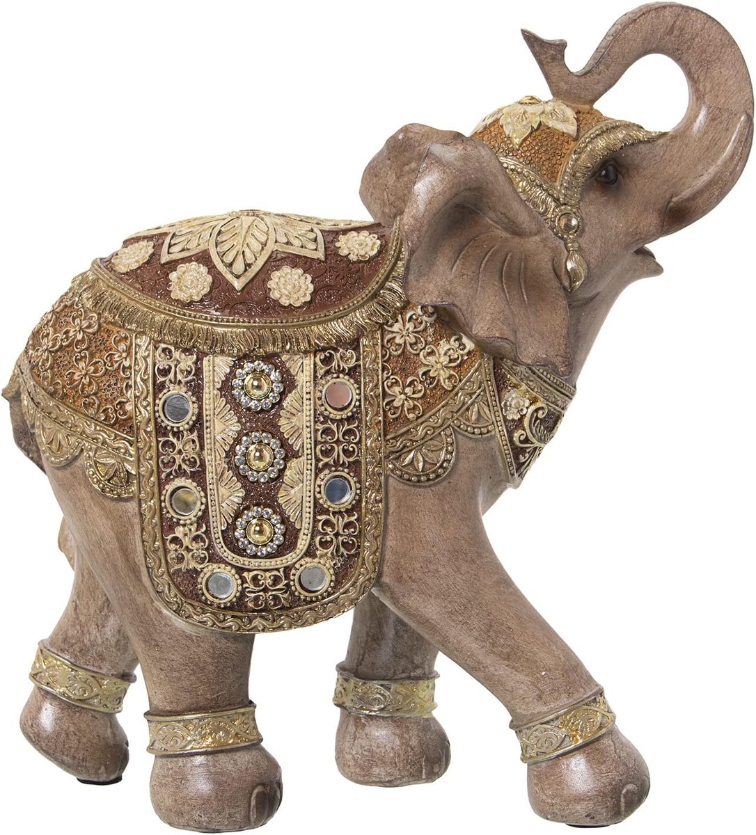 Figuur van een olifant van hars in grijs en goud, 24 x 11 x 25 cm