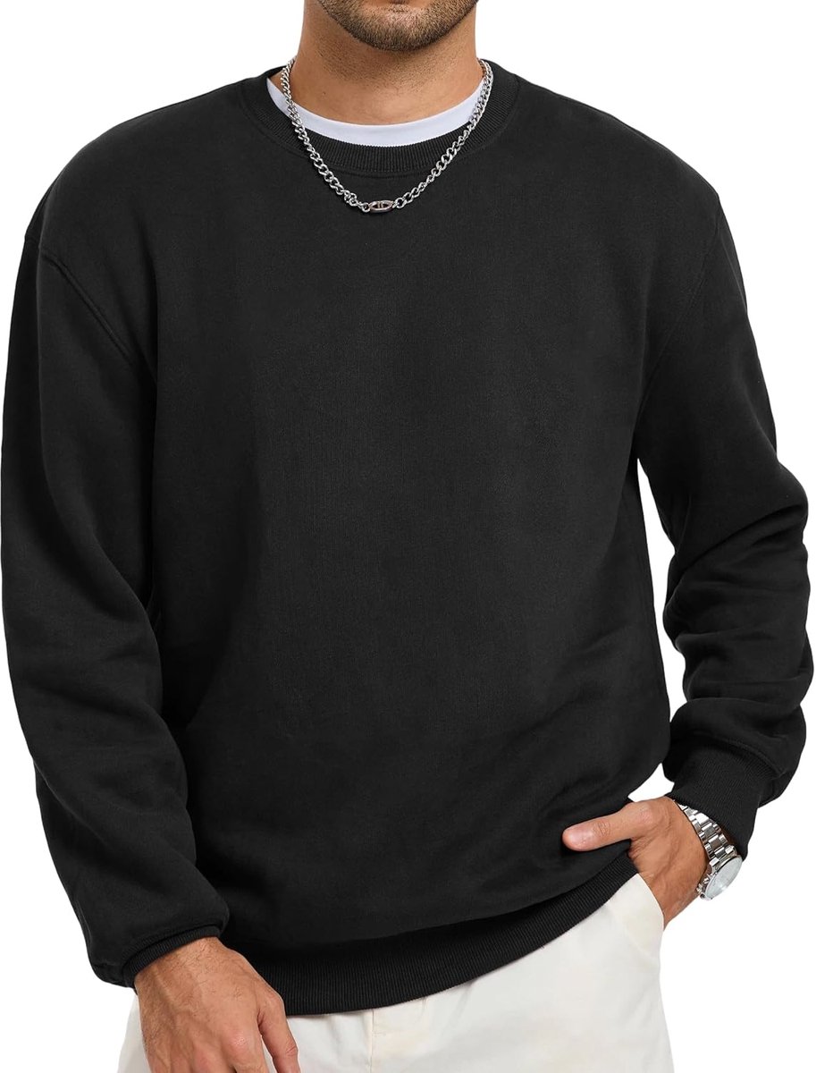 Heren ronde hals katoenen pullover basic fleece lange mouwen