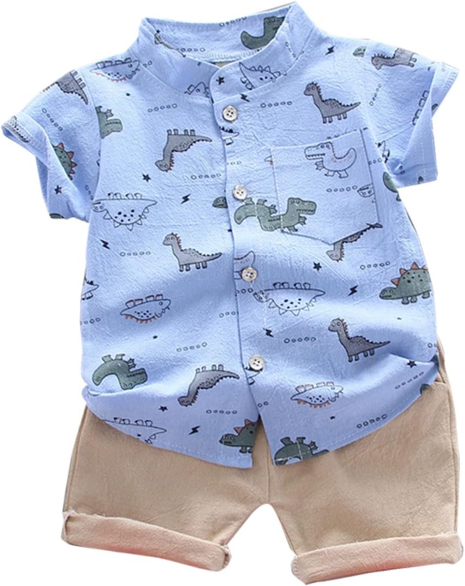 Outfit voor jongens, 2-delig, katoen, T-shirt, shorts, zomer, 10-12 jaar, comfortabel, ademend, licht, zacht, A148