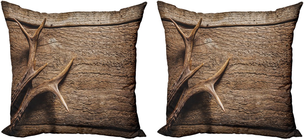 ABAKUHAUS Geweih Sierkussenhoes Set van 2, Hölzerne Rotwild Rustiek Antler, Modern Accent Dubbelzijdige Digitale Print, 40x40, Umbrabraun