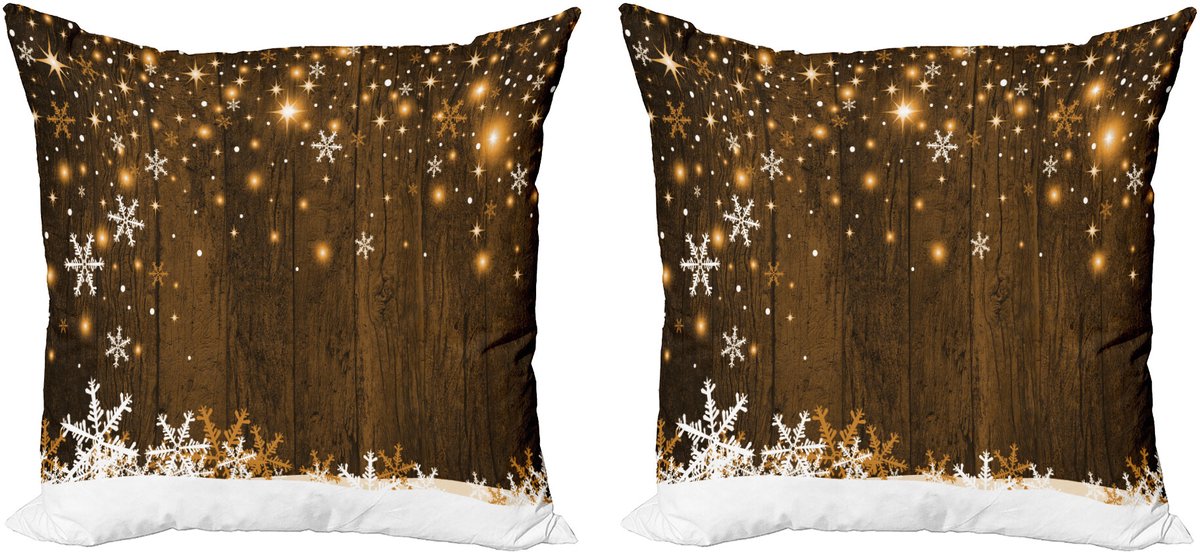 ABAKUHAUS Kerstmis Sierkussenhoes Set van 2, Hout en Schneeflocken, Modern Accent Dubbelzijdige Digitale Print, 45x45, Bruin Wit