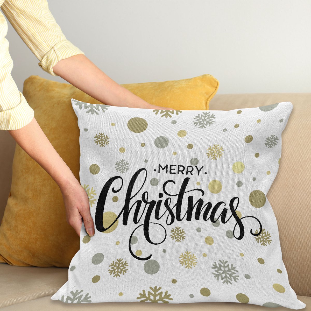 ABAKUHAUS Kerstmis Kussenhoes, Merry Xmas Snowflake, Kussenhoezen met Dubbelzijdige Print Kleurecht Wasbaar en Ritssluiting, 40 x 40 cm, Meerkleurig