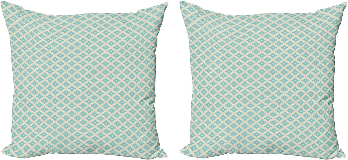 ABAKUHAUS Turquoise Sierkussenhoes Set van 2, Geometrische en Retro, Modern Accent Dubbelzijdige Digitale Print, 40x40, Turquoise en Beige
