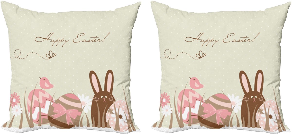 ABAKUHAUS Ostern Sierkussenhoes Set van 2, Pastel tonte Eier Vogels, Modern Accent Dubbelzijdige Digitale Print, 40x40, Meerkleurig