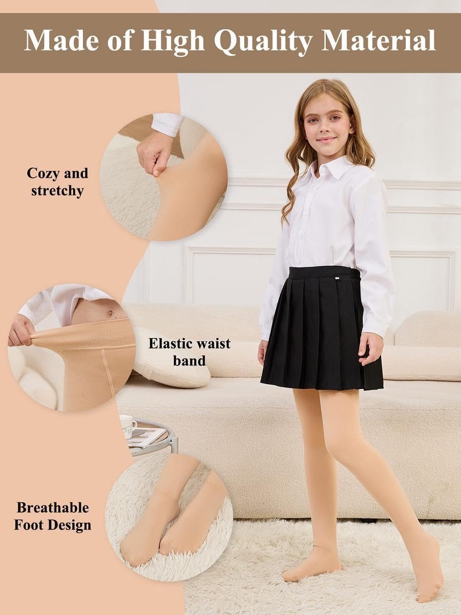 Thermische panty voor meisjes, thermische panty voor de winter, met fleecevoering, ballet, kunstschaatsen, gymnastiek, ritmisch, panty, wit, zwart, beige