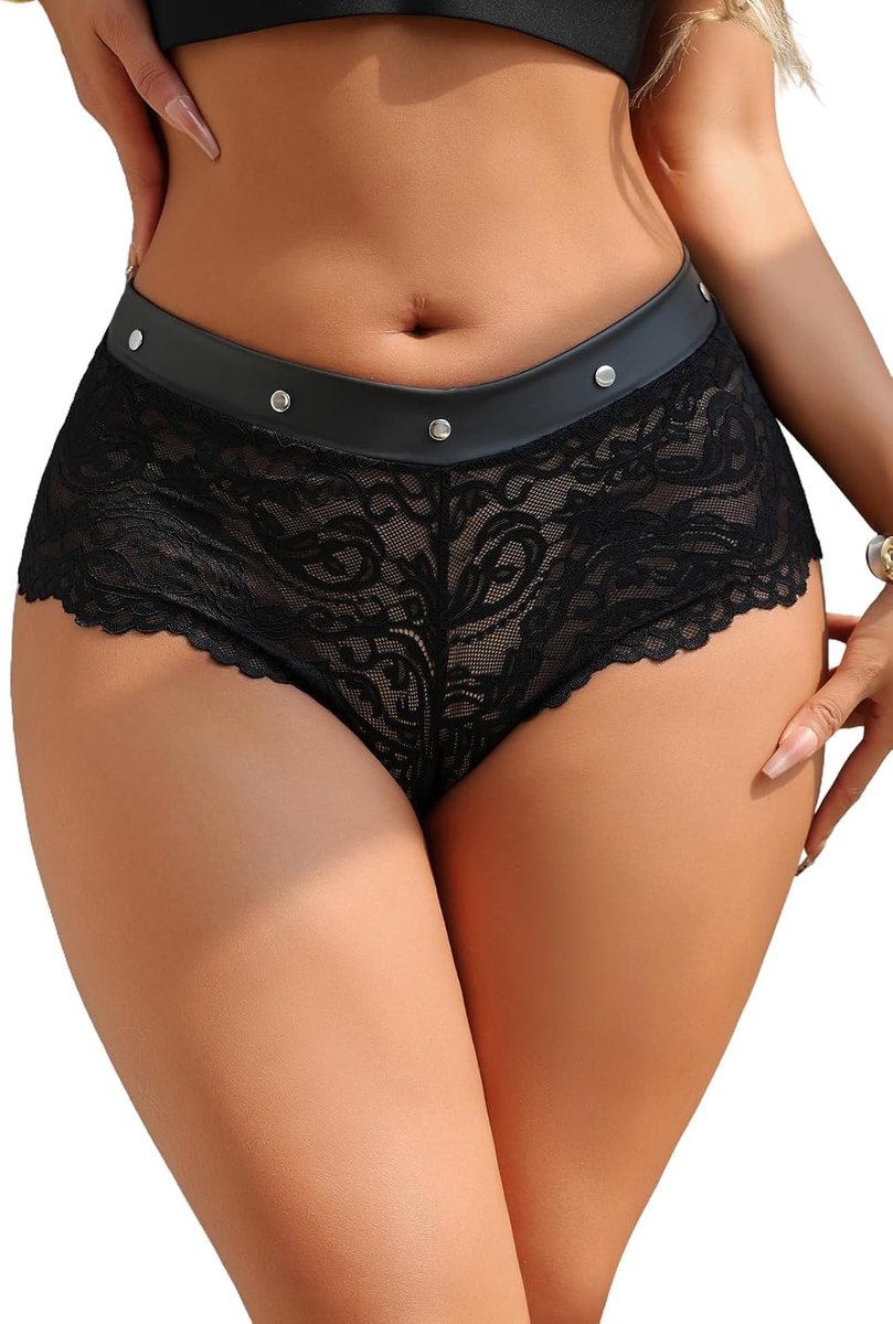 tanga's voor dames, kant, Braziliaanse slip, grote maat, ademend, hoge taille, PU, wetlook, ondergoed, elastisch ondergoed, dameslingerie, clubwear, ondergoed