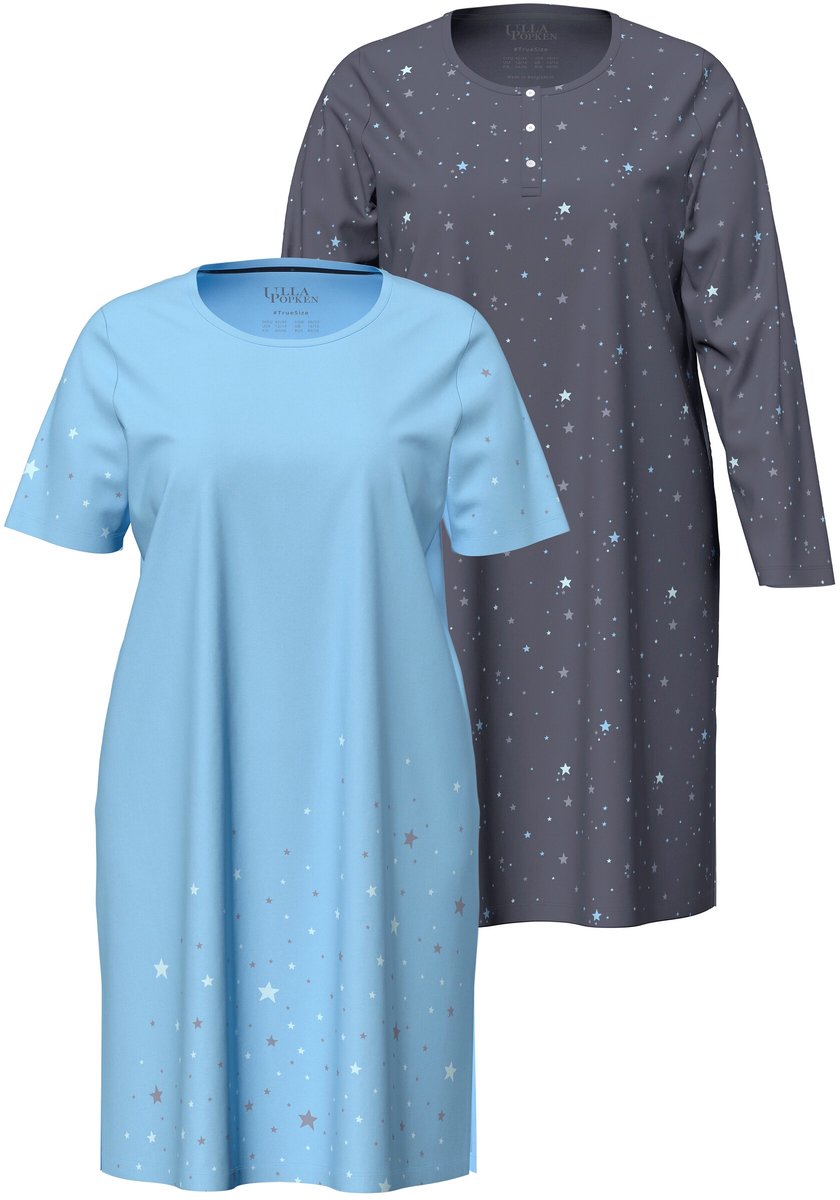 Ulla Popken - Dames - Bigshirts set van 2 sterren ronde hals korte mouwen - Donkergrijs - Maat 42+