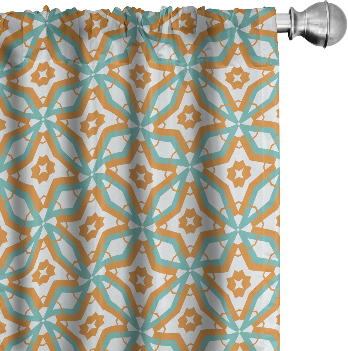 ABAKUHAUS Abstract Raamgordijnen, Geometrisch Retro Design, Lichtgewicht decoratieve 2-delige set met roedezak, 2 stuks 75 cm B x 175 cm L, Donkere Zeegroen Oranje