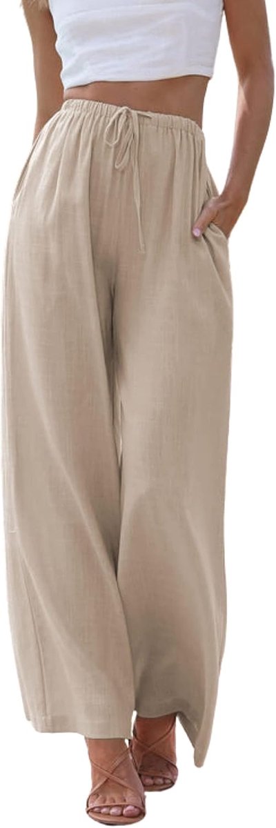 Linnen broek voor dames, lichte zomerbroek, lange vrijetijdsbroek, brede pijpen, mousseline broek, Palazzo licht, breed, zomerstrandbroek met zakken