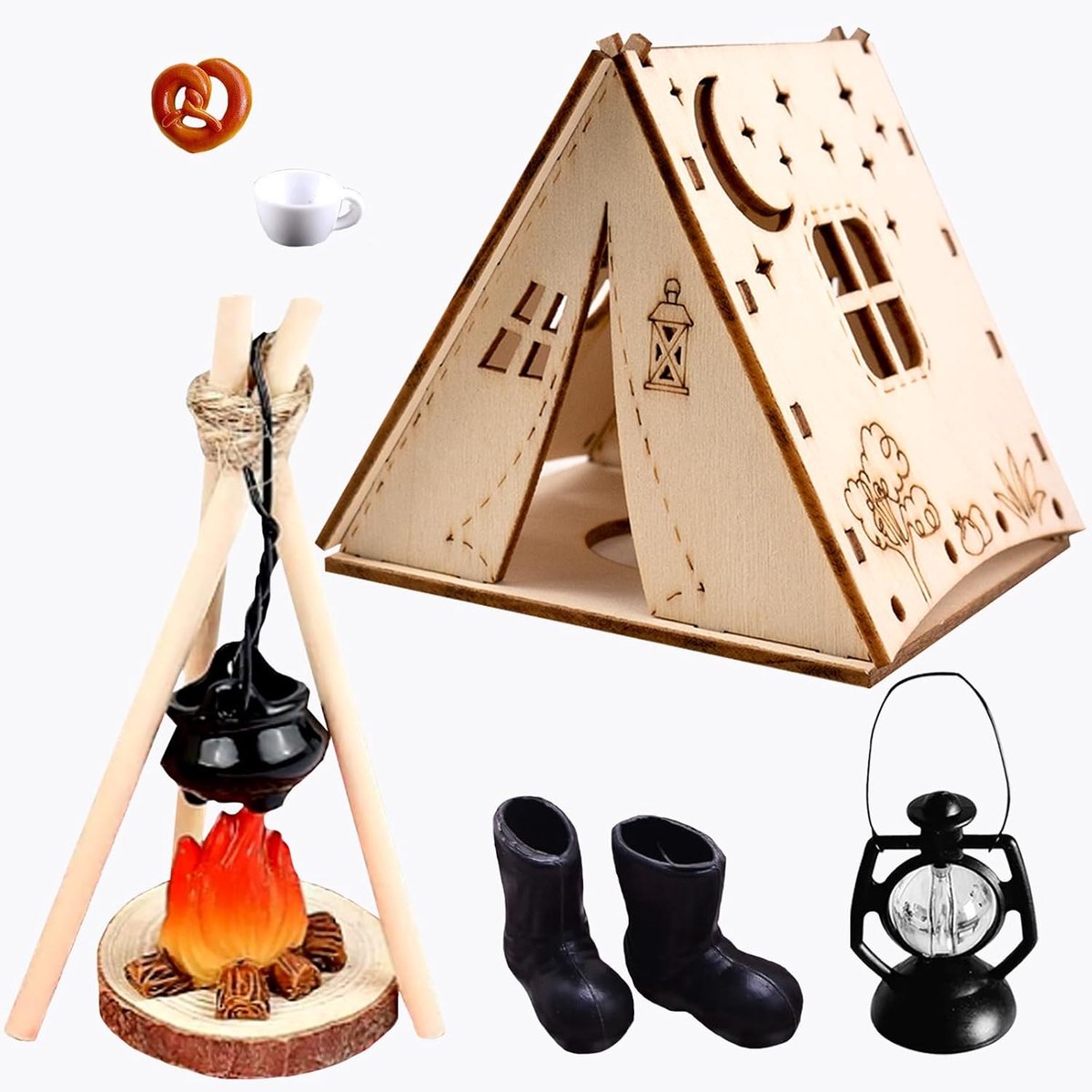 Set, Elf Accessoires voor Kerstmis, Mini Tent, Mini Laarzen, Elf Home Decoratie, DIY Elf Deur