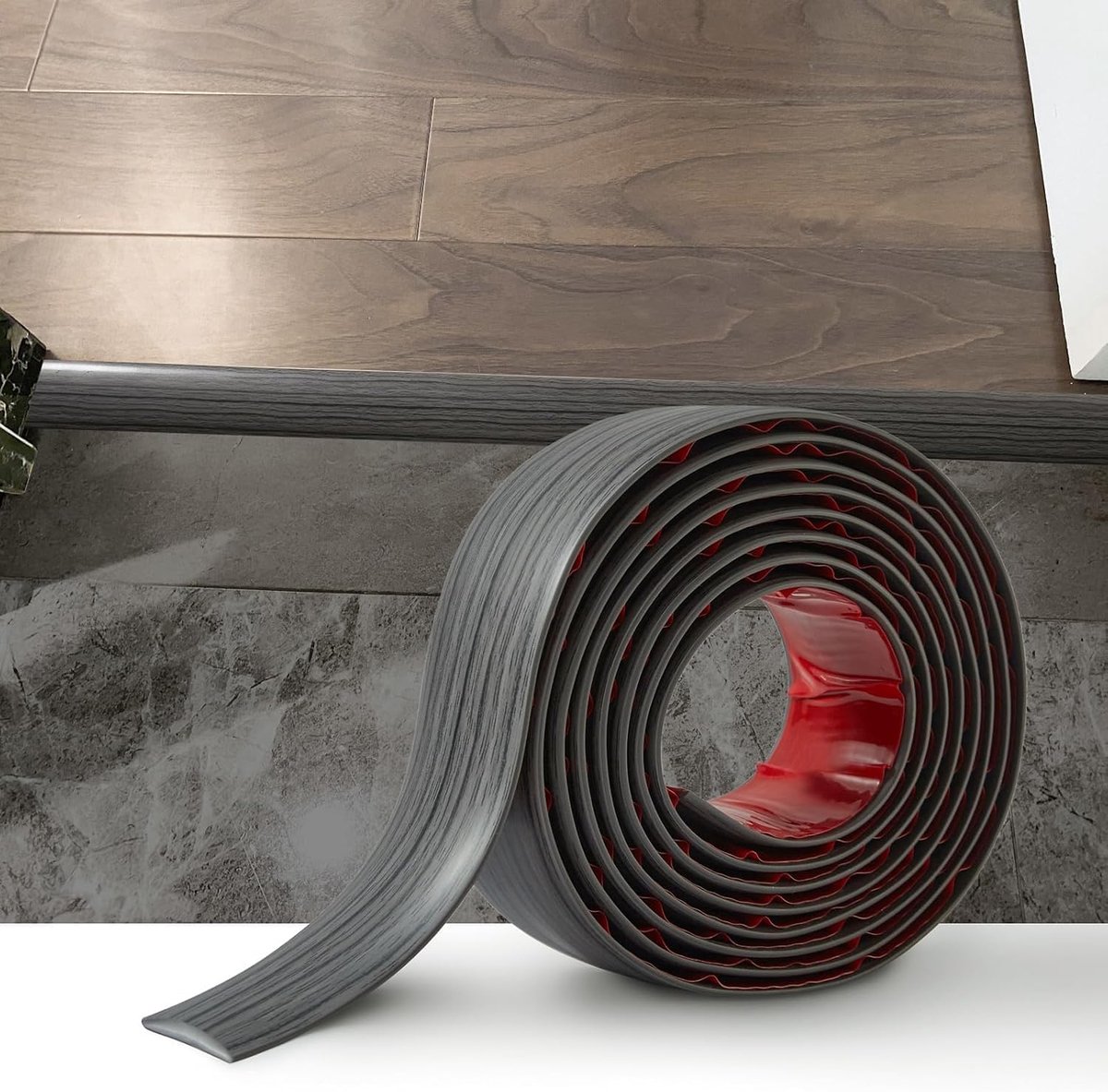 Drempel Overgangsstrip,Deur StripThreshold Bars,Zelfklevende PVC Vinyl Flooring Edge Trim,Vloer verbindende Strip,Tegel naar laminaat overgangsstrip,Donkergrijze Houtnerf(5cm,9M)