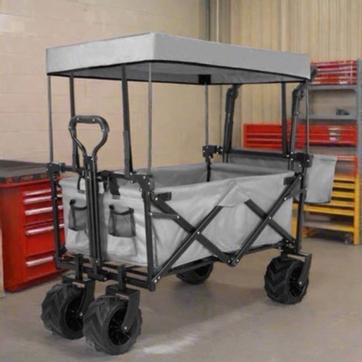 Opvouwbare Bolderkar – Vouwkar – Transportkar – Tuinkar – Bolderwagen – Afneembaar Dak – Draagkracht 115 kg – Stevig Stalen Frame - Grijs