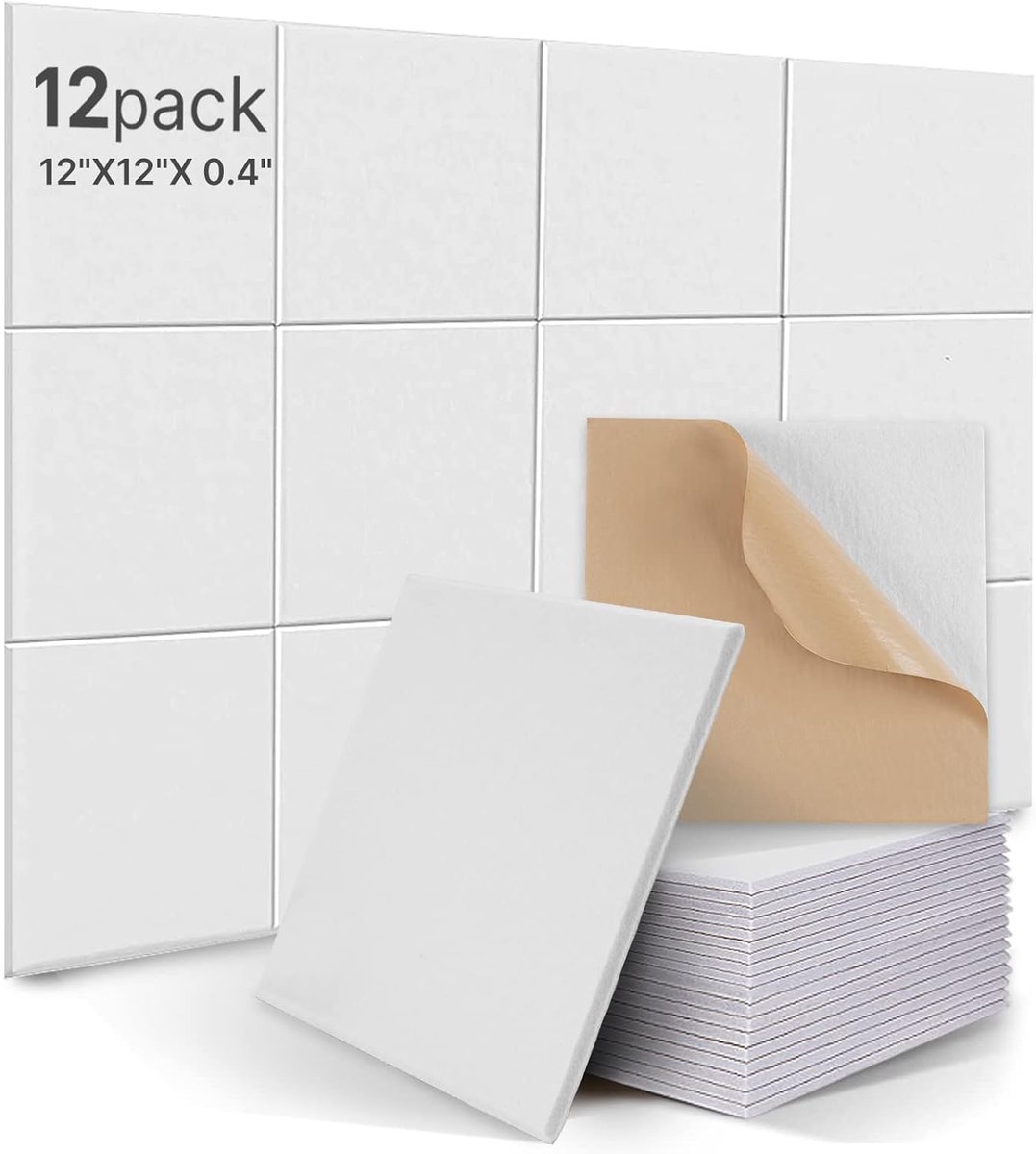 12pcs vierkante akoestische absorptie panelen, hoge dichtheid Zelfklevend Geluiddicht Comité, Akoestische Isolatiecomités voor Kinderen brandpreventie.Recording kamer, kantoren wit