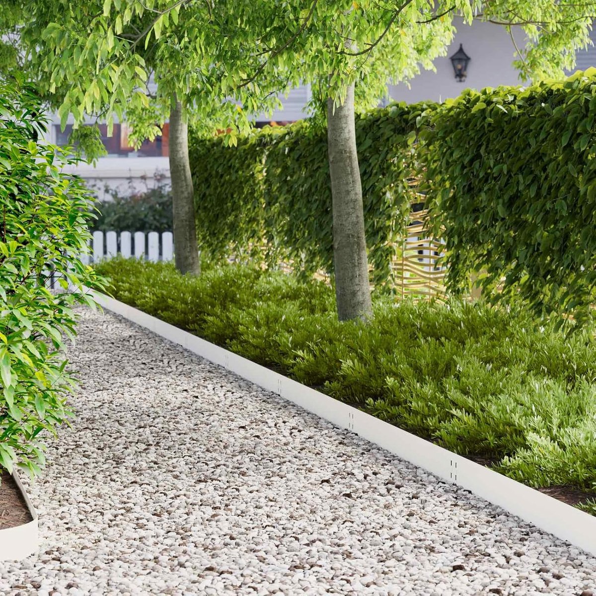 Gazonrand 50 stuks 100 x 15 cm staal wit, perkrand gazonrand gazonbegrenzing voor verhoogd bloembed 8008553