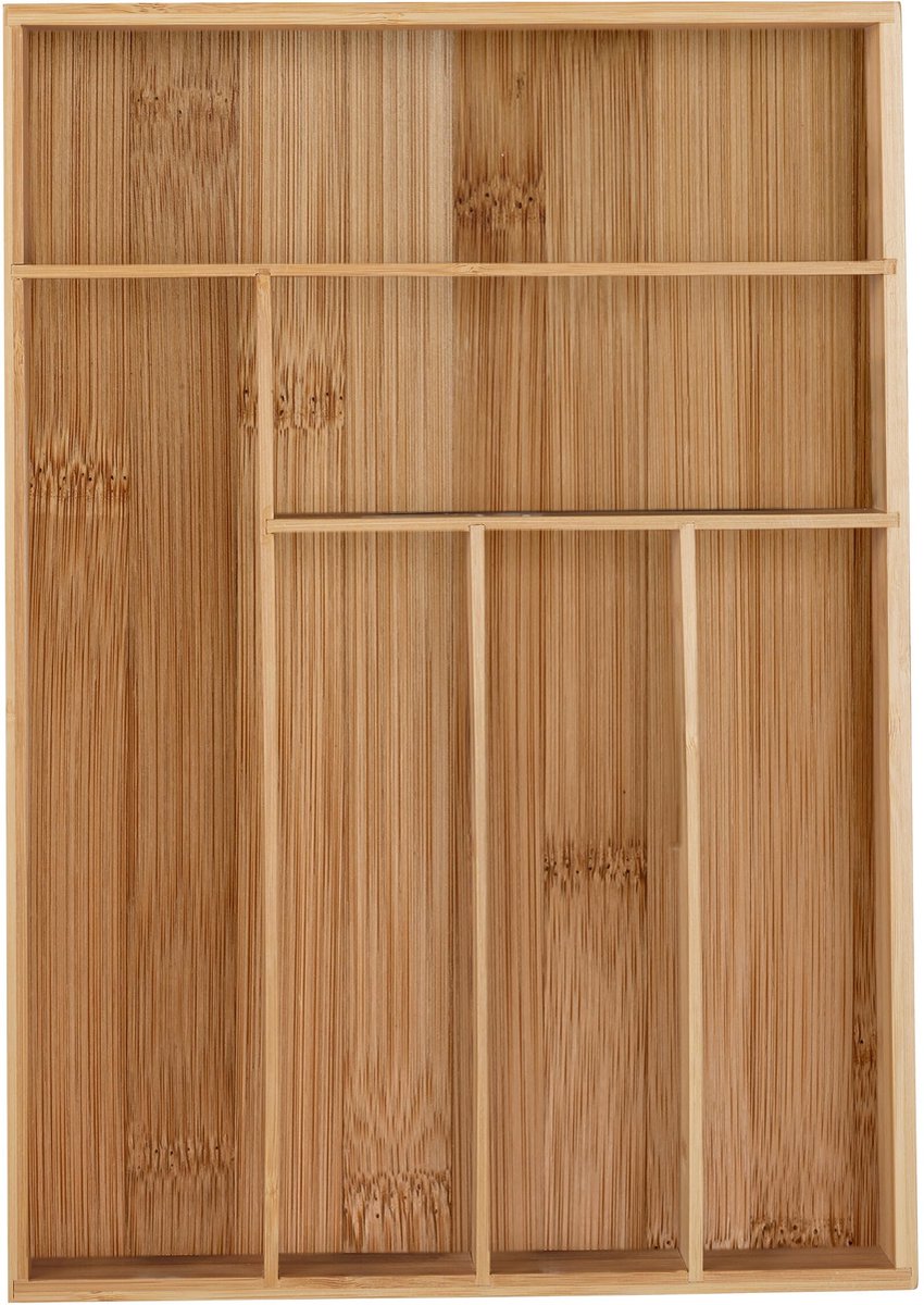 Famanu – Bestekbak, 6 vakken, bamboe, ladekast voor bestek en keukengerei, h x d: 5 x 30,5 x 43 cm, naturel