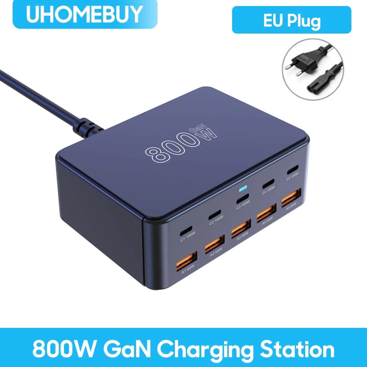 Cherrys Finds - Snellader - Laadstation - Meerdere Apparaten Laden - 10 Poorten - 800W - USB C En USB A - Snellaadstation Voor Telefoons, Tablets, Laptops - Zwart
