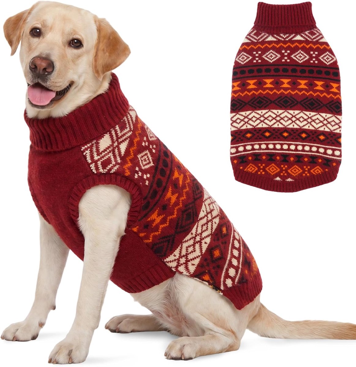 Rolkraag gebreide trui rood XL voor middelgrote honden