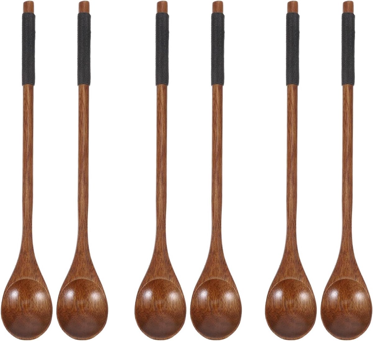 Koffielepels - Bruine lepels met lange steel voor keuken, honingroeren, jam met antislipgreep voor alle gelegenheden (7,9 inch)