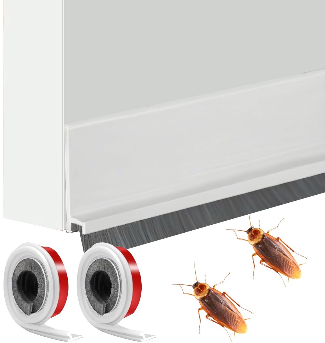 Famanu – Zelfklevende deurafdichting, tochtstopper met geluidsisolatie, borstel: 2 stuks, 100 x 5 cm, koudebescherming tegen insecten, afdichtingstape voor deuren, afdichting, tochtstopper voor deur, stopper