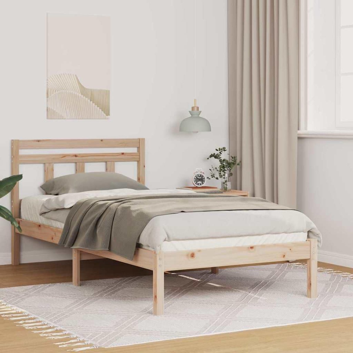 grenenhout Modern met hoofdbord 80x200 cm Naturel