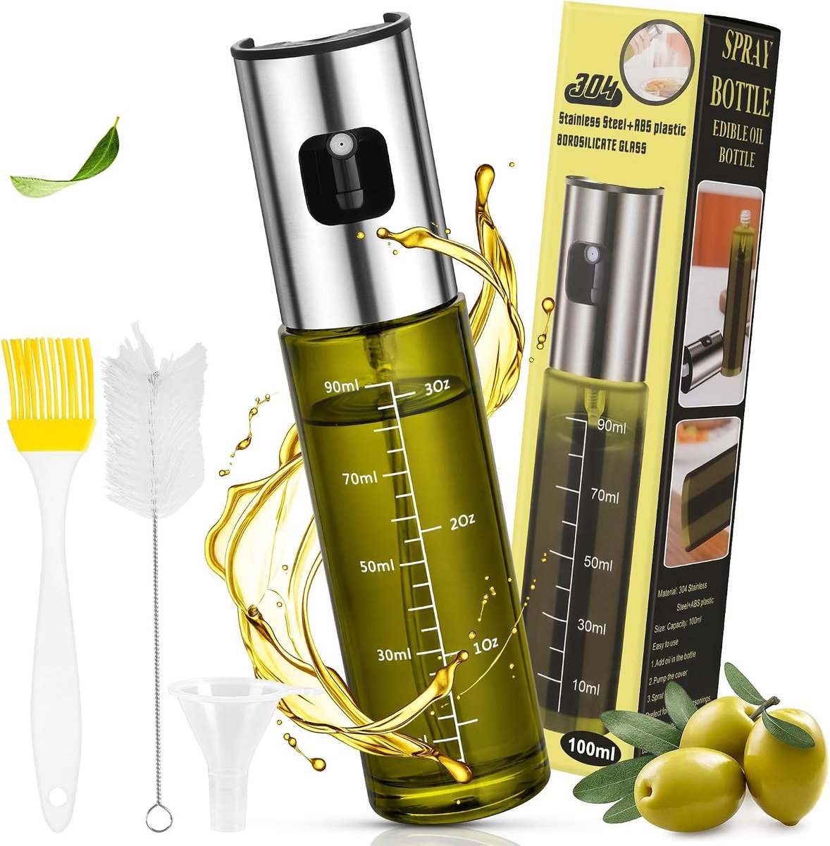 Olieverstuiver voor eetolie, groene uv-bescherming, glas, oliesproeifles