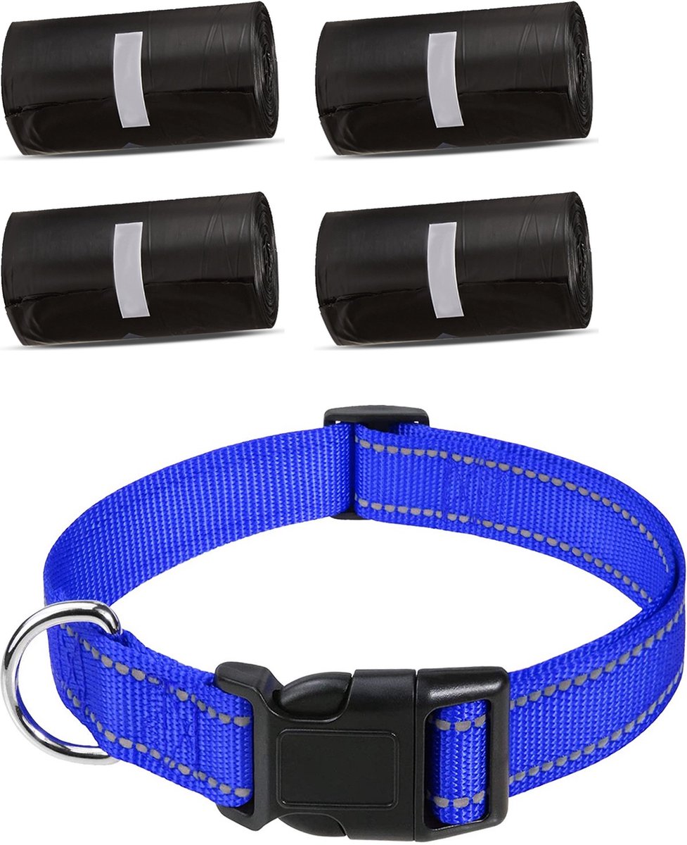 Professor Q Wandelset Hond - Halsband Donkerblauw S 30-40 cm - 80 Poepzakjes