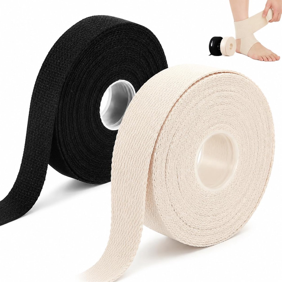 2 Rollen / 20 Yards Dikke Katoenen Doekband - Ideaal voor DIY, Naaien en Handgemaakte Decoraties | Zwart en Natuurlijke Kleur