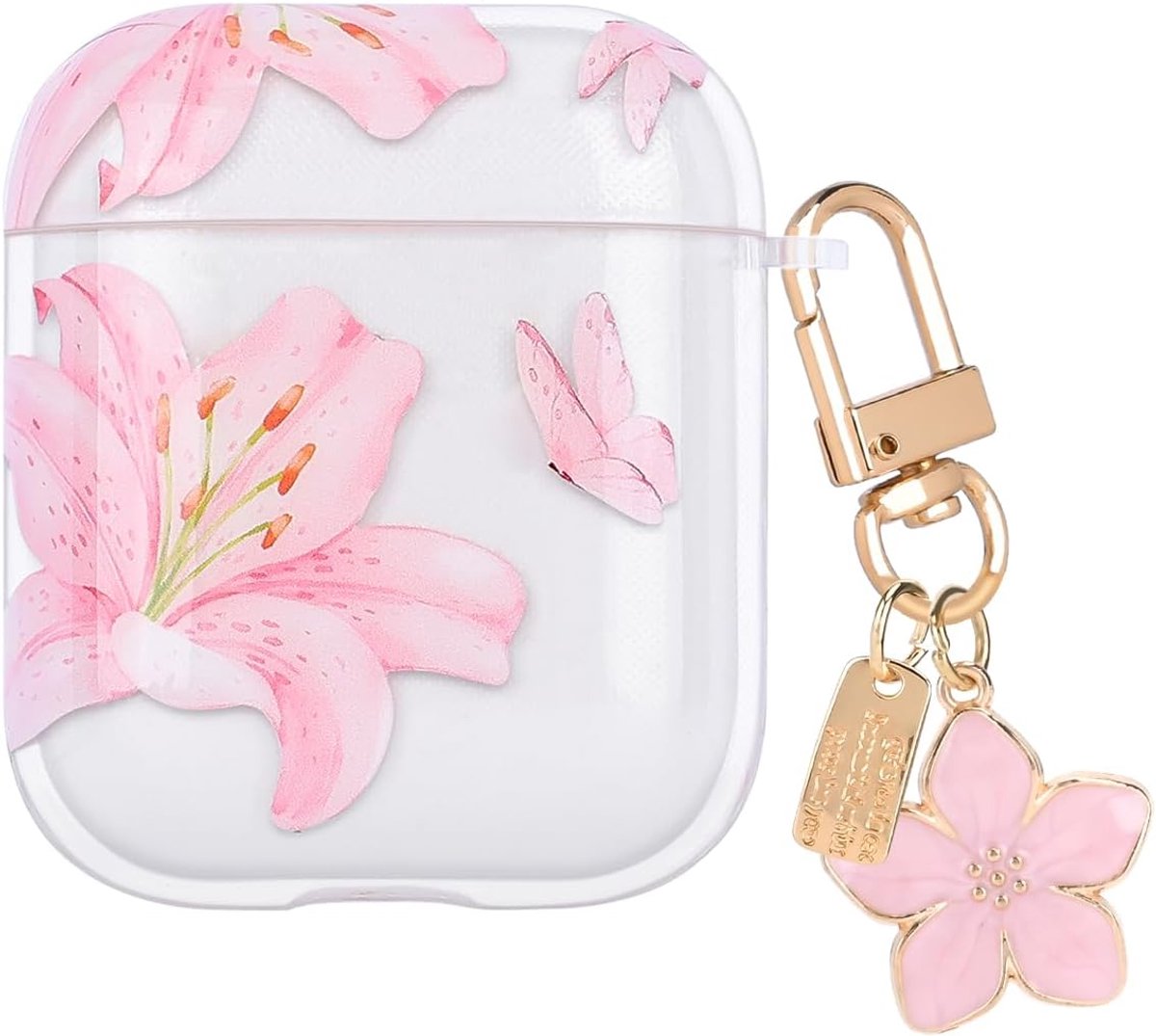 compatibel met AirPods 1/2 met sleutelhanger, transparante TPU-beschermhoes met mooi patroon voor vrouwen, schokbestendig, antislip, anti-stof, geurloos