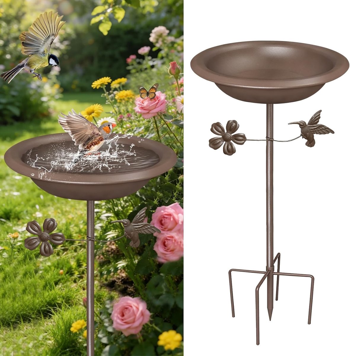 Stijlvolle metalen vogelbad voor in de tuin, winterbestendig en ideaal voor vogels om te drinken en te baden