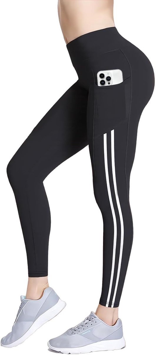 Sportlegging voor dames, yogabroek voor vrouwen, zwarte legging met zakken, buikcontrole, hoge taille, billenlift, gymkleding