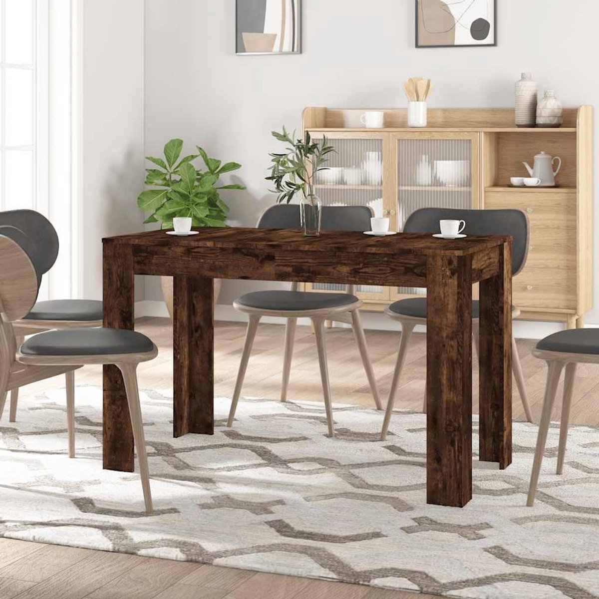 Hout minimalistische eettafel 120x60x76 cm gerookt eiken