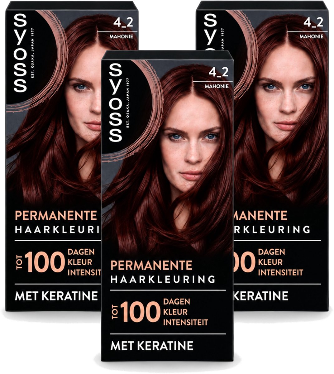 3 x SYOSS - Coloration 4-2 Mahonie - Haarverf - Grijsdekking - Vermindert Haarbreuk - Voordeelverpakking - 3 stuks