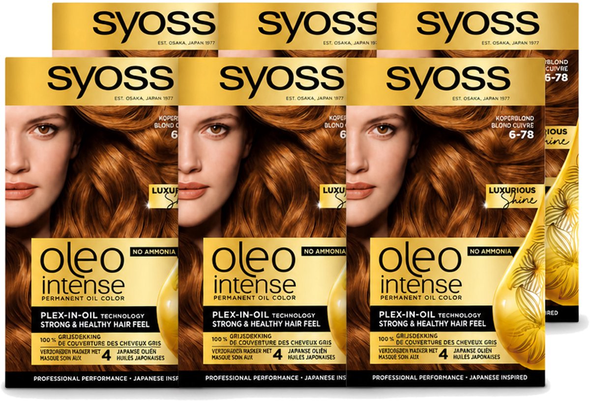 6 x SYOSS - Oleo Intense 6-78 - Haarverf - Permanente Haarkleuring - Koperblond - Langdurige Kleur - Voordeelverpakking - 6 stuks