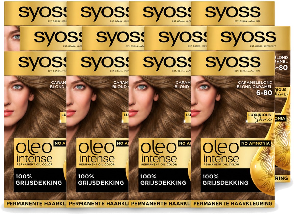 12 x SYOSS - Oleo Intense 6-80 - Haarverf - Permanente Haarkleuring - Caramelblond - Langdurige Kleur - Voordeelverpakking - 12 stuks