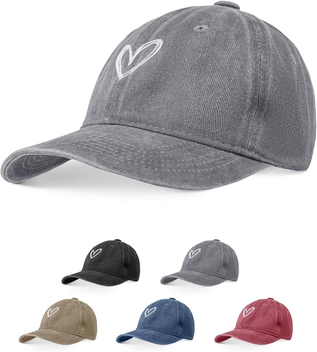 Vintage baseballpet voor dames, met hartvormig borduurwerk, verstelbare katoenen zonnepet voor de zomer