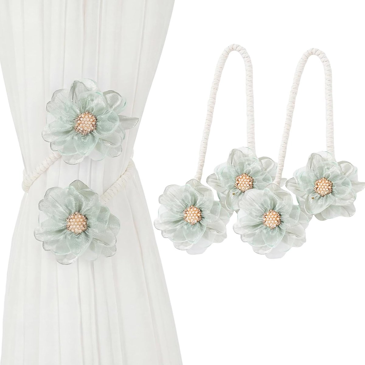 gordijnhouders set van 2 groene bloemen touwgordijnhouder woonkamer slaapkamer