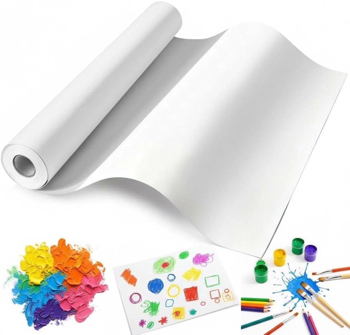 Tekenpapier, 30 cm x 15 m, 70 g/m², papierrol, wit, tekenpapier voor kinderen, scheurvast tekenpapier & tekenrol voor schilderen, schetsen, knutselen, school en geschenkverpakking