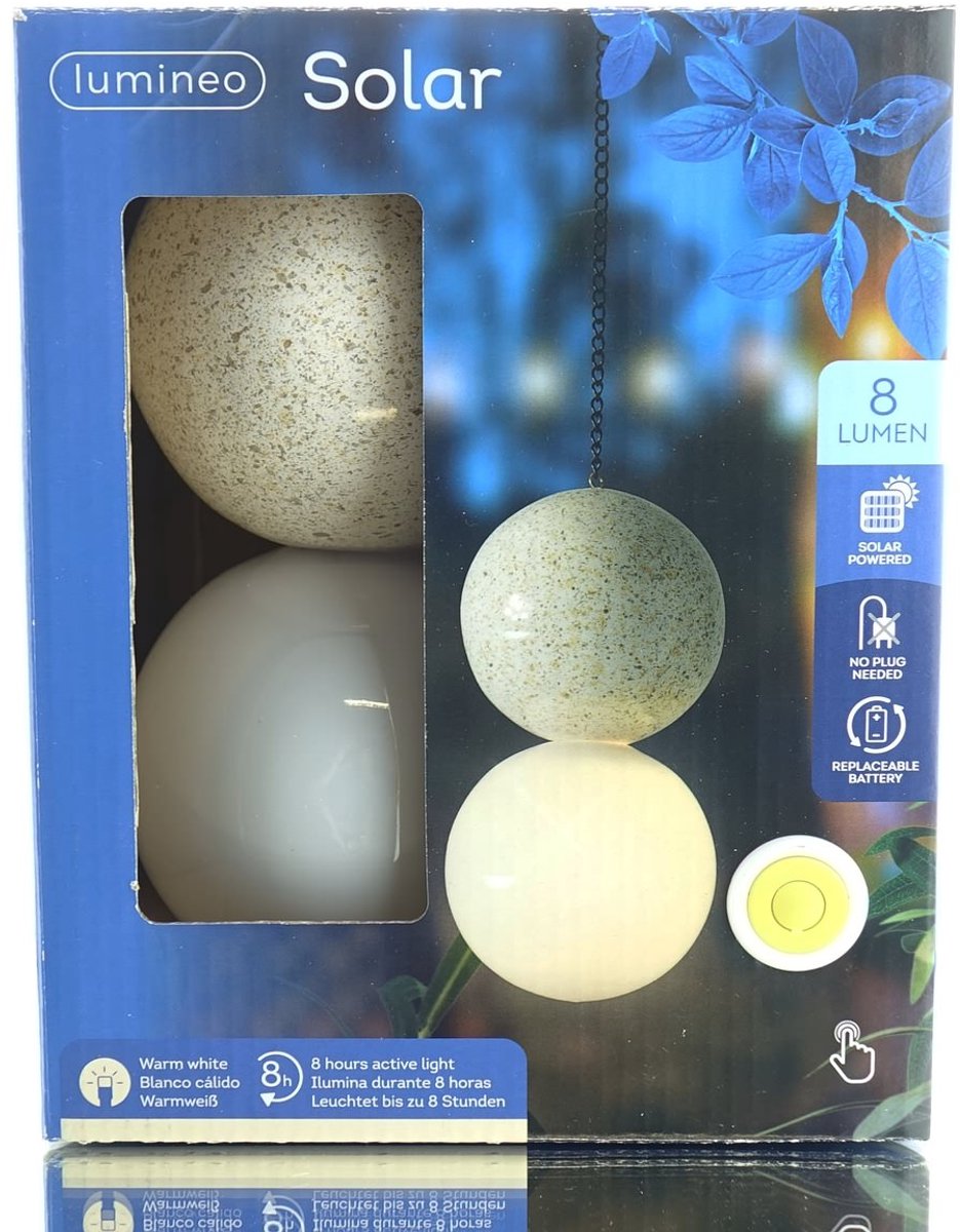 Lumineo LED Solar Hanglamp Wit Ø Bol 10 cm 3 LED Warmwit