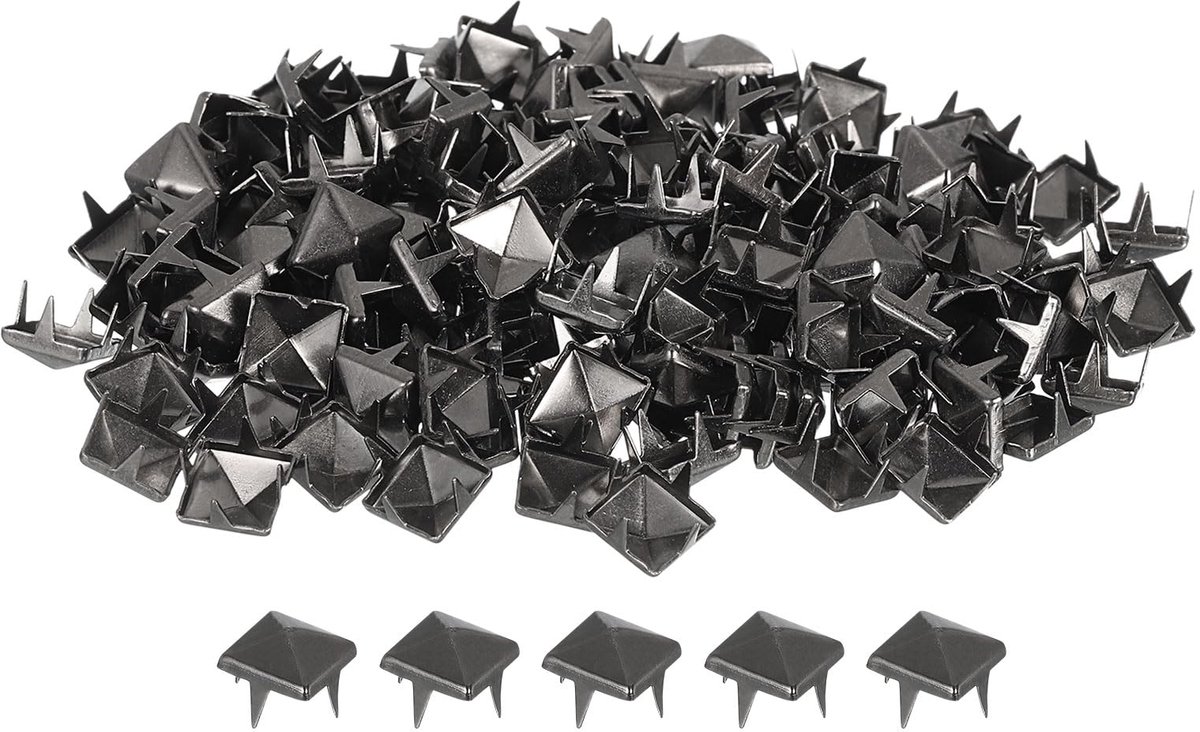 80 Stuks Vierkante Metalen Nieten - 7mm Piramide Nieten - Voor Kleding, Tassen, Leer en Schoenen - Glanzend Zwart