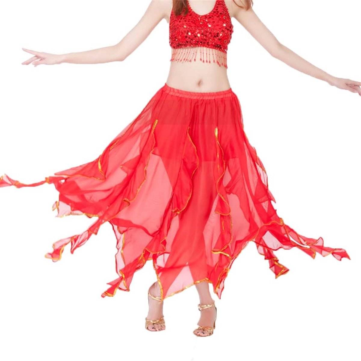 Shining Satin Lange Rok Swing Dancing Belly Dance Ballet Latijnse Rok, Rood, Eén Maat