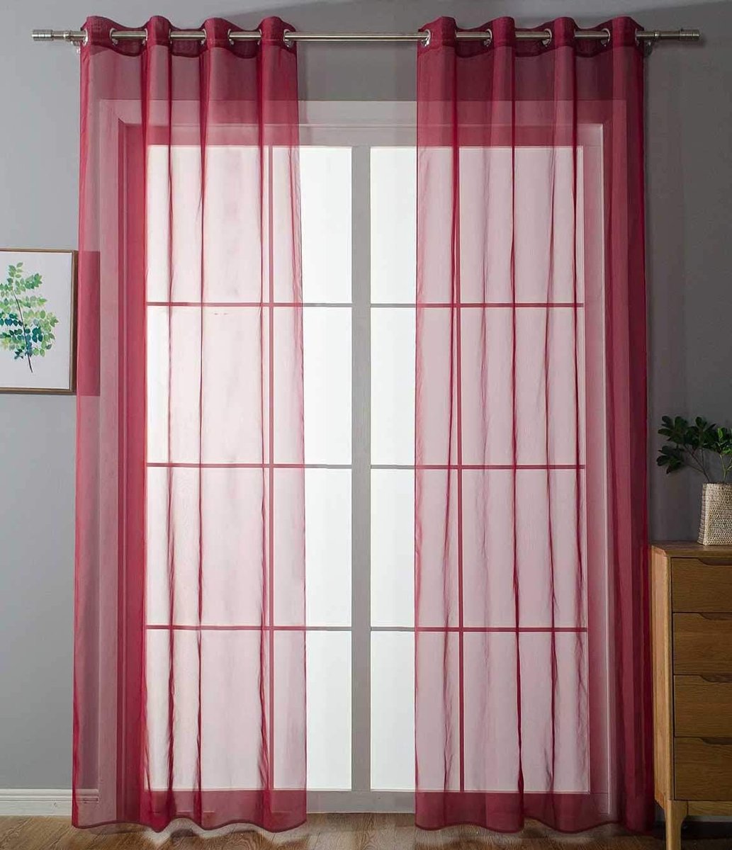 Set van 2 ooggordijnen, transparant »Uni«, gordijn, HxB 145x140 cm, bordeaux, stores, gordijn, ogen, loodbandsluiting, woonkamer, 20332-cn2