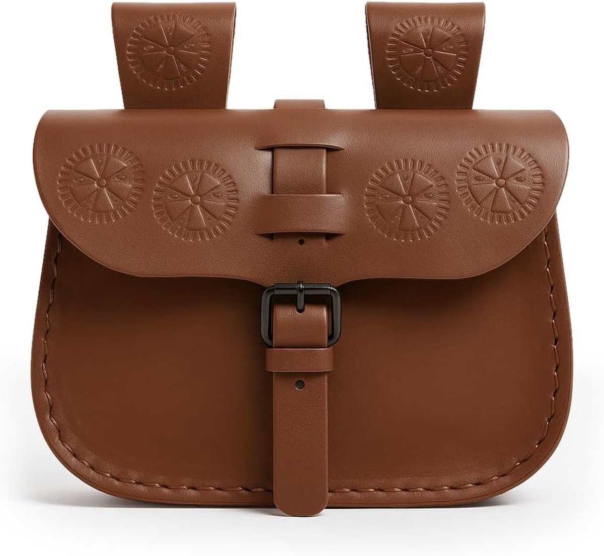 Uniseks tas Viking heuptas Alba | Geperste klep | Robuuste riemlussen | Carnaval Halloween Cosplay LARP, middeleeuwse heuptas | 100% leer, bruin, Eén maat, Heuptas