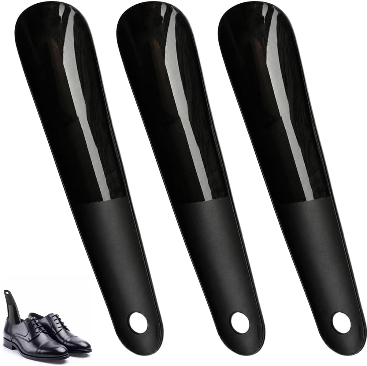 Schoenlepel (3 stuks) - zwart, standaardmaat, geschikt voor alle schoenen, voor heren, dames en kinderen