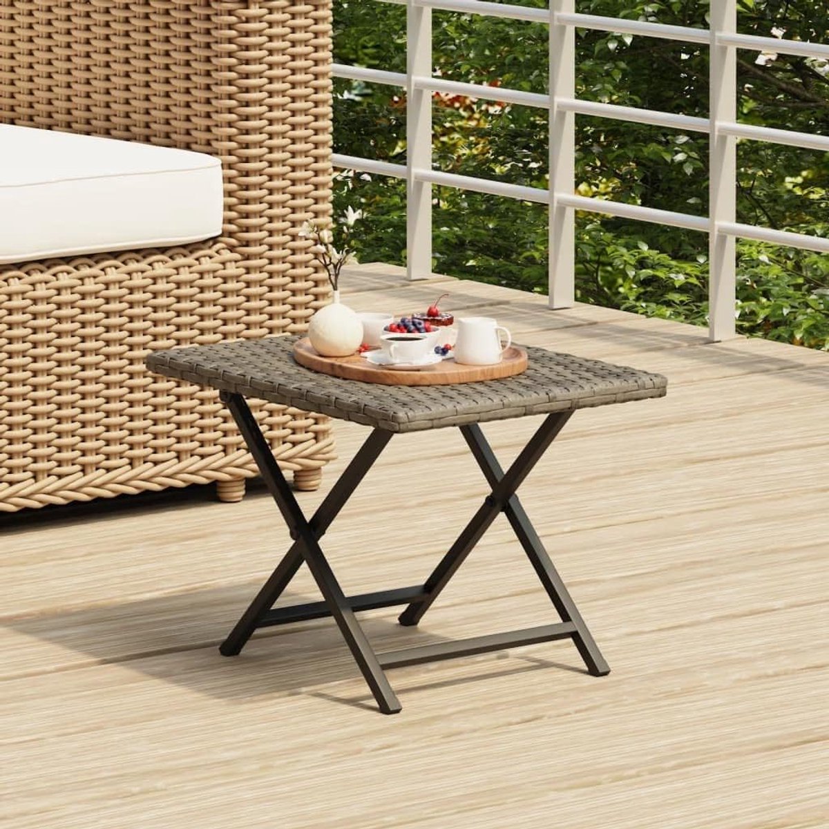 Grijs, 45 x 35 x 32 cm, polyrotan, patiotafel, outdoor tafel, tuin, lounge-tafel, balkon, eettafel voor tuinen, terrassen, balkons