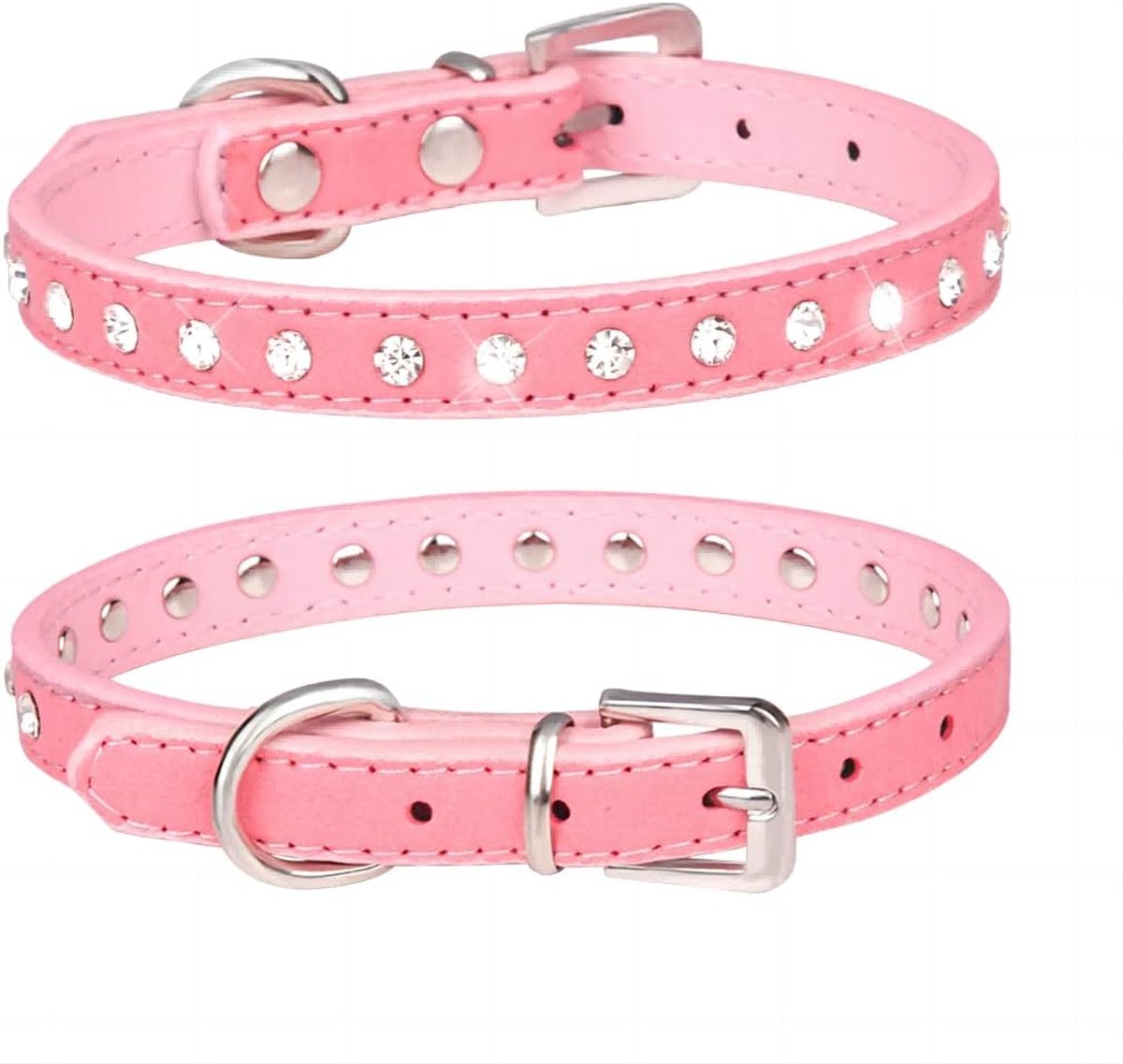 Rij strass huisdier halsband, PU lederen hondenhalsband, comfortabele suède kattenhalsband, de diamanthalsband is geschikt voor katten en kleine honden