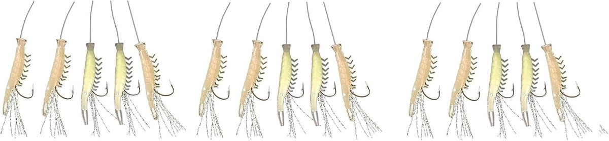 By Jenzi Makreel-Shrimp met 3 zeevoorvakken 5 armen oplichtend Noorwegen gemonteerd lengte 150 cm, lijndikte 0,60/0,35 mm, haakmaat 4