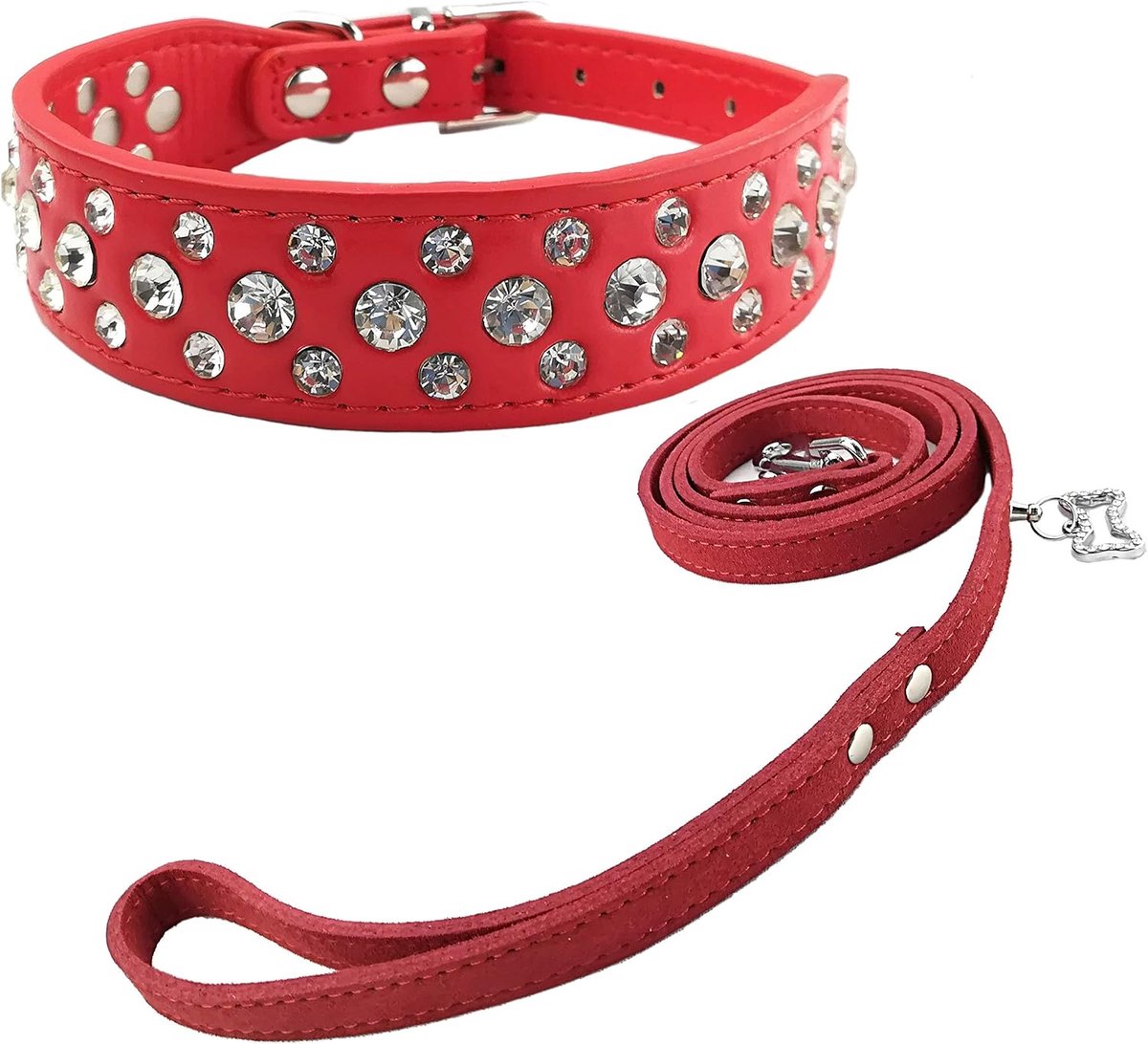 Hond Kraag en Lead Set Bling Puppies Kraag Leuke Diamante Hond Kraag met Leashes, XXS, Rood