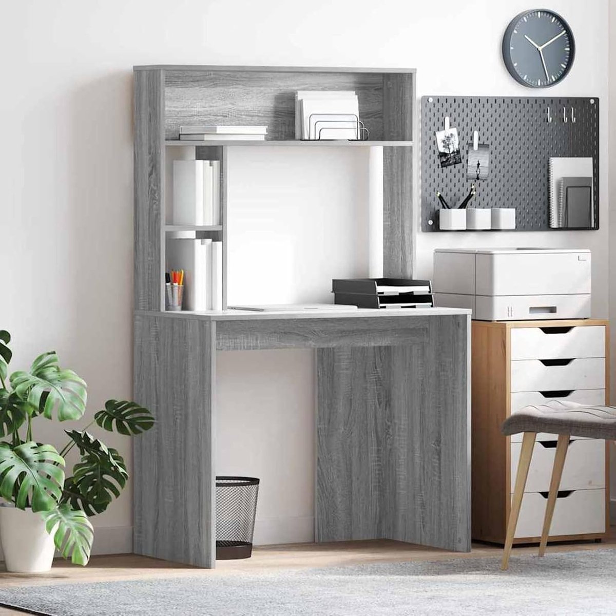 Bureau, grijs, Sonoma 91 x 50 x 149 cm, hout, bureau, computertafel, bureautafel voor thuiskantoor, werkkamer, studentenkamer, woonkamer, 869263