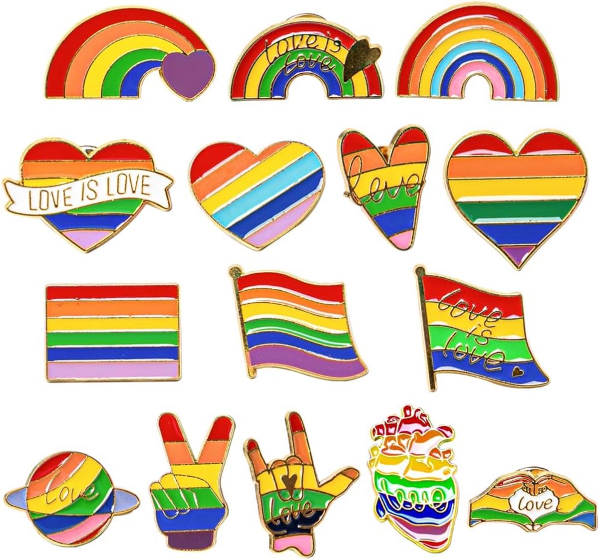 15 stuks, regenboog-LGBT-metalen spelden voor badges, dames en heren, broche, homoseksuele trots, broche, kleurrijk email, voor kostuums, rugzakken, jassen, knutselen