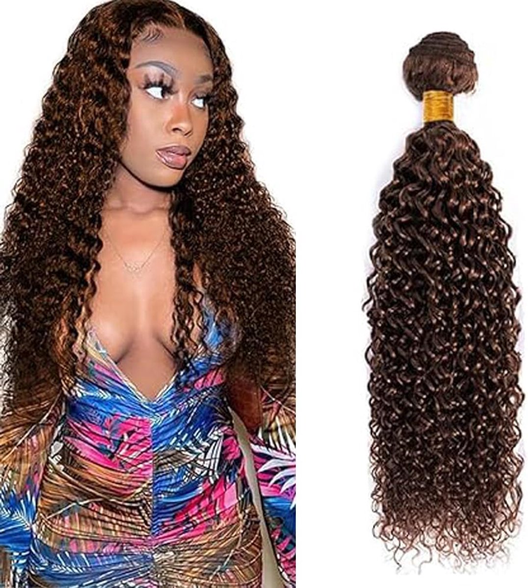 28 Inch Kinky Curly Human Hair Bundles #4 Chocolate Brown Mensliches Haar Extensions Echthaar Human Hair Extensions Minimal Shedding Double Weft Remy Hair 1 Bundle Total 100g